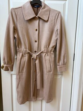 Alice Blue Beige Trench Coat with Tie Waist